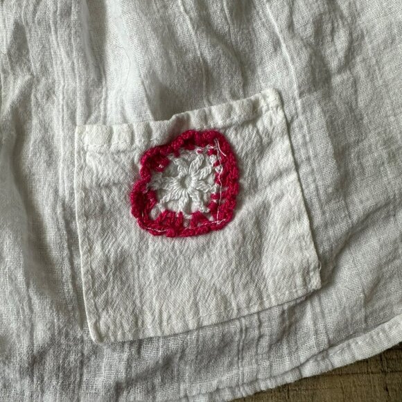 Handmade Baby Girl Granny Square Crochet & White Cotton Top With Pockets - Picture 4 of 6